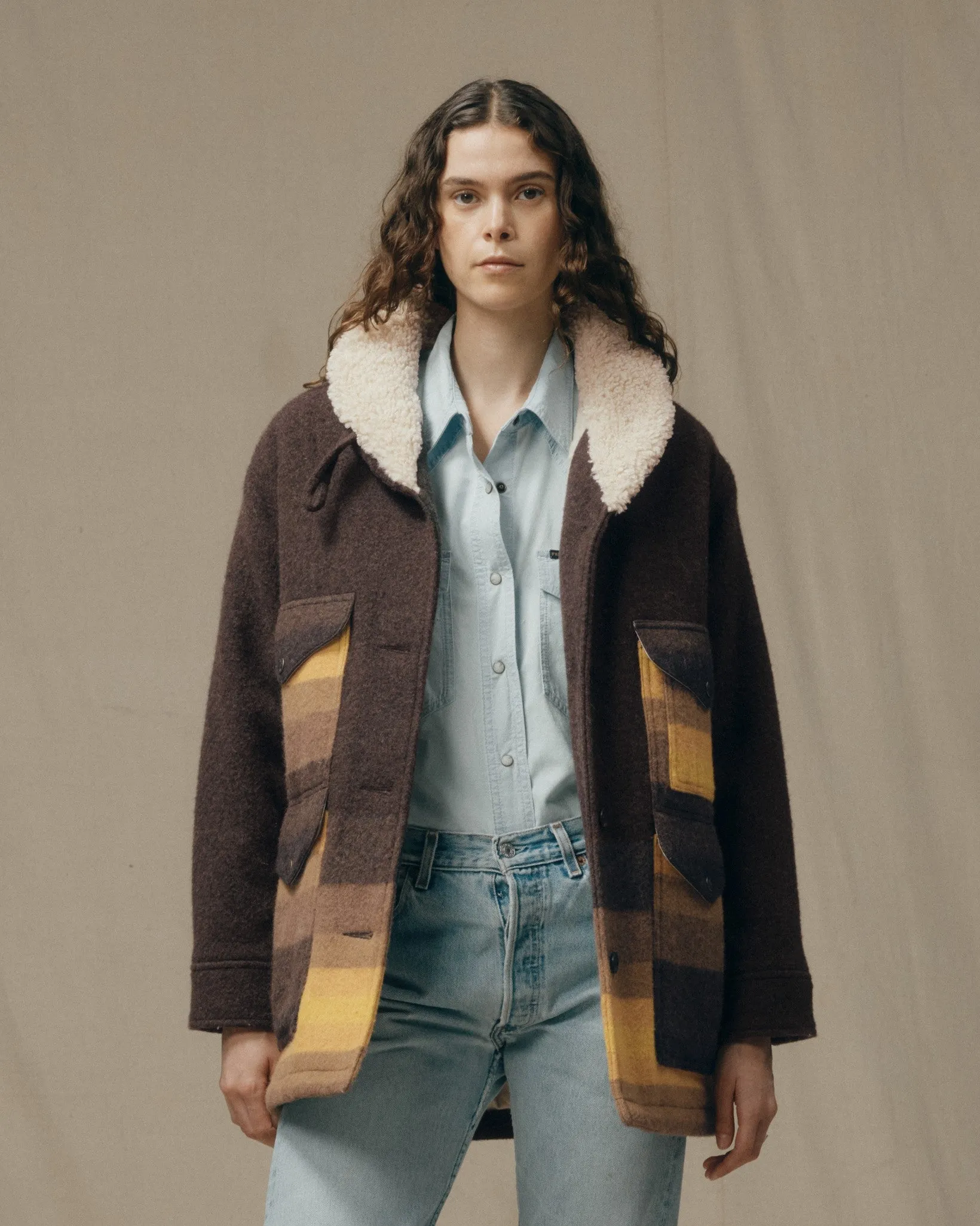 Women's Kodiak Shawl Collar Coat - Brown / Yellow Stripe sold by Filson product image thumbnail 3