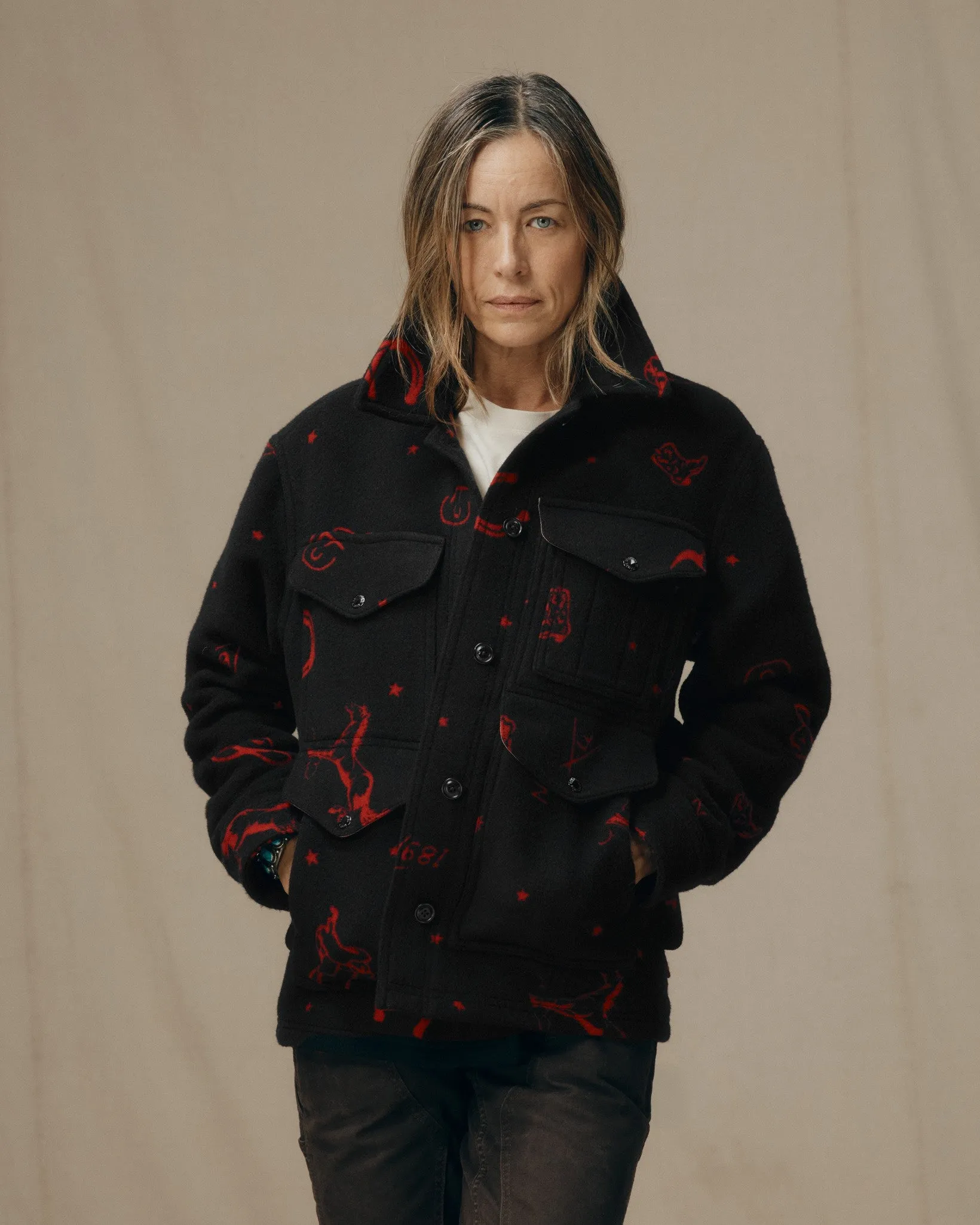 Women's Jacquard Wool Cruiser Jacket - Black / Red Western sold by Filson product image thumbnail 3