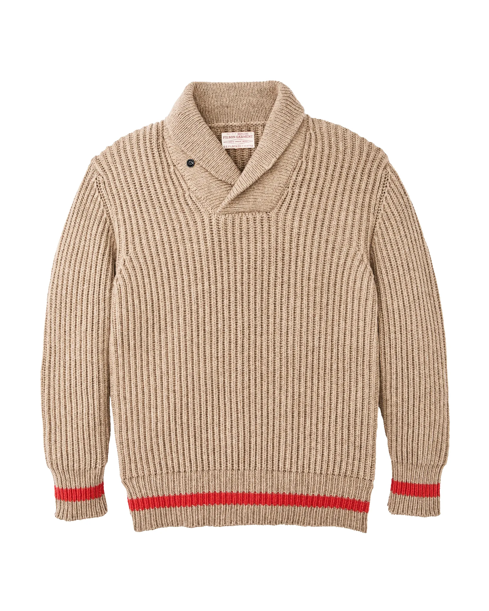 Bristol Shawl Neck Sweater - Oatmeal Heather / Flame Stripe sold by Filson