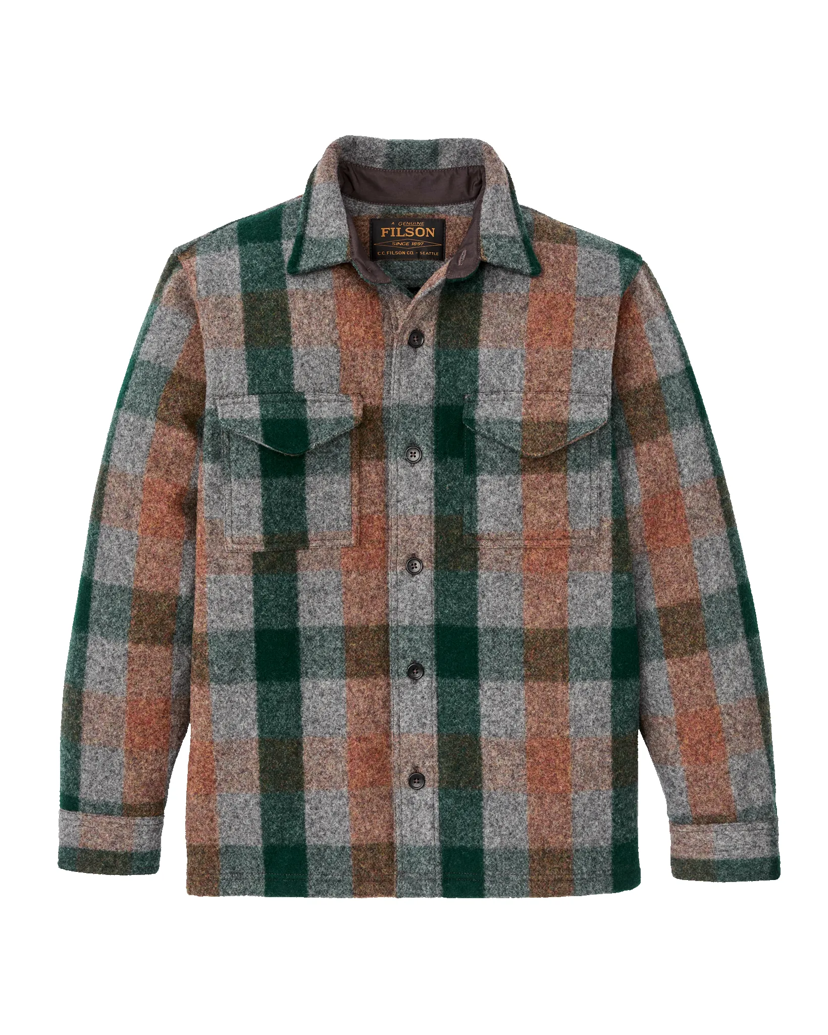 Mackinaw Wool Jac-shirt - Green / Orange / Gray Plaid sold by Filson