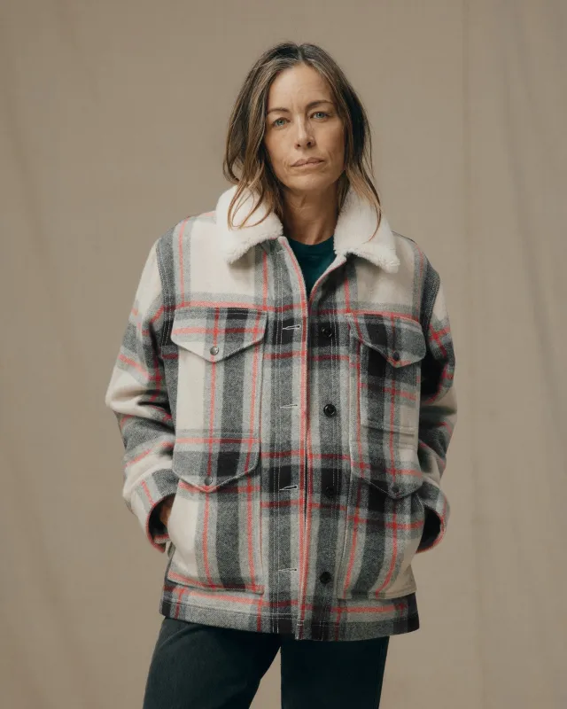 Women's Mackinaw Wool Shearling Cruiser Jacket - Cream / Red / Black Plaid sold by Filson