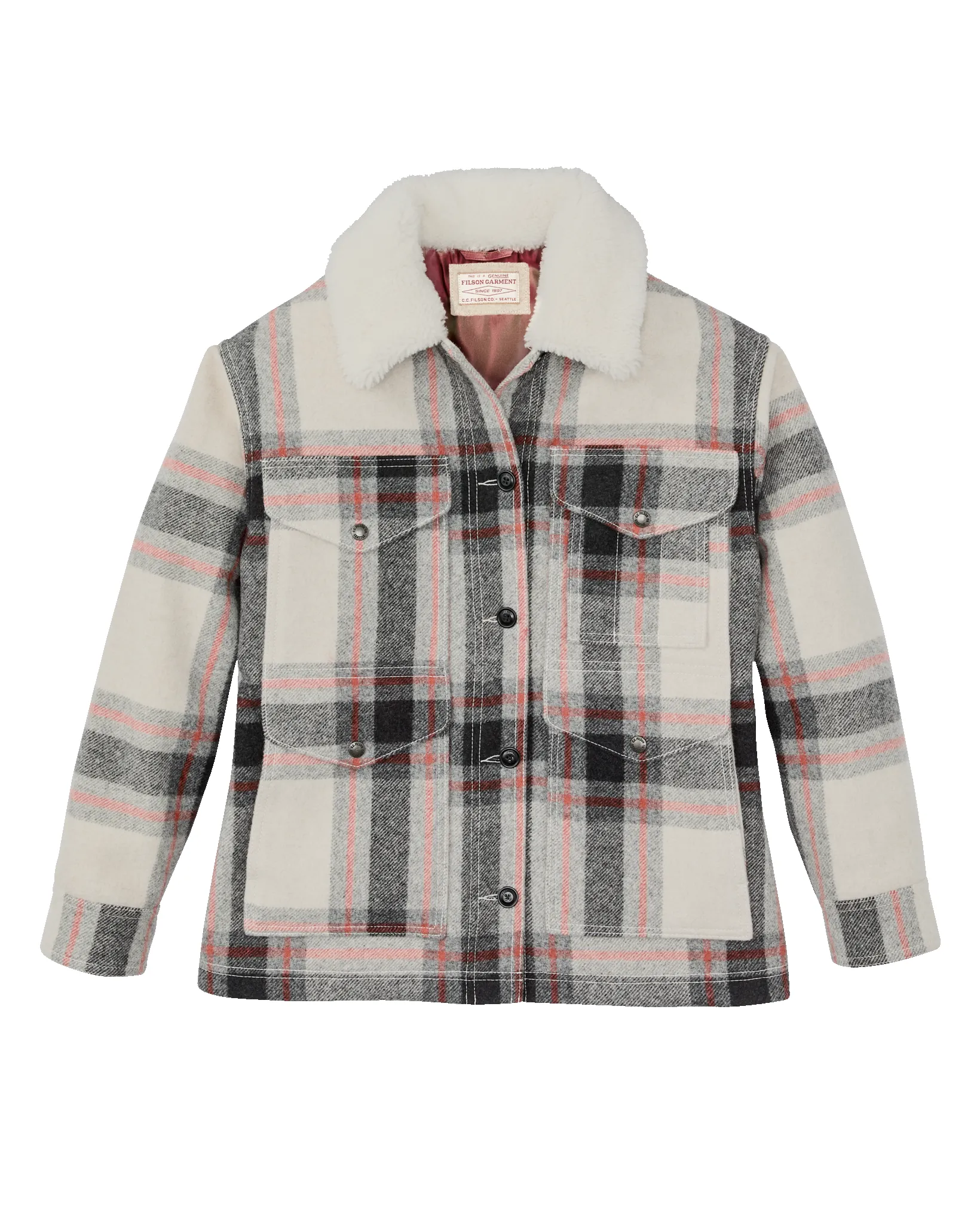 Women's Mackinaw Wool Shearling Cruiser Jacket - Cream / Red / Black Plaid sold by Filson product image thumbnail 4
