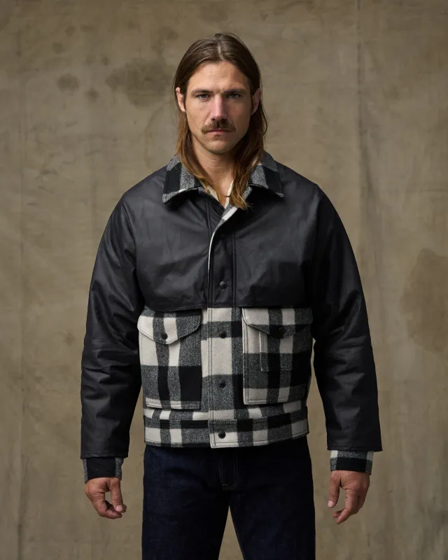 Mackinaw Wool Caped Jacket - Natural Black Plaid Navy sold by Filson