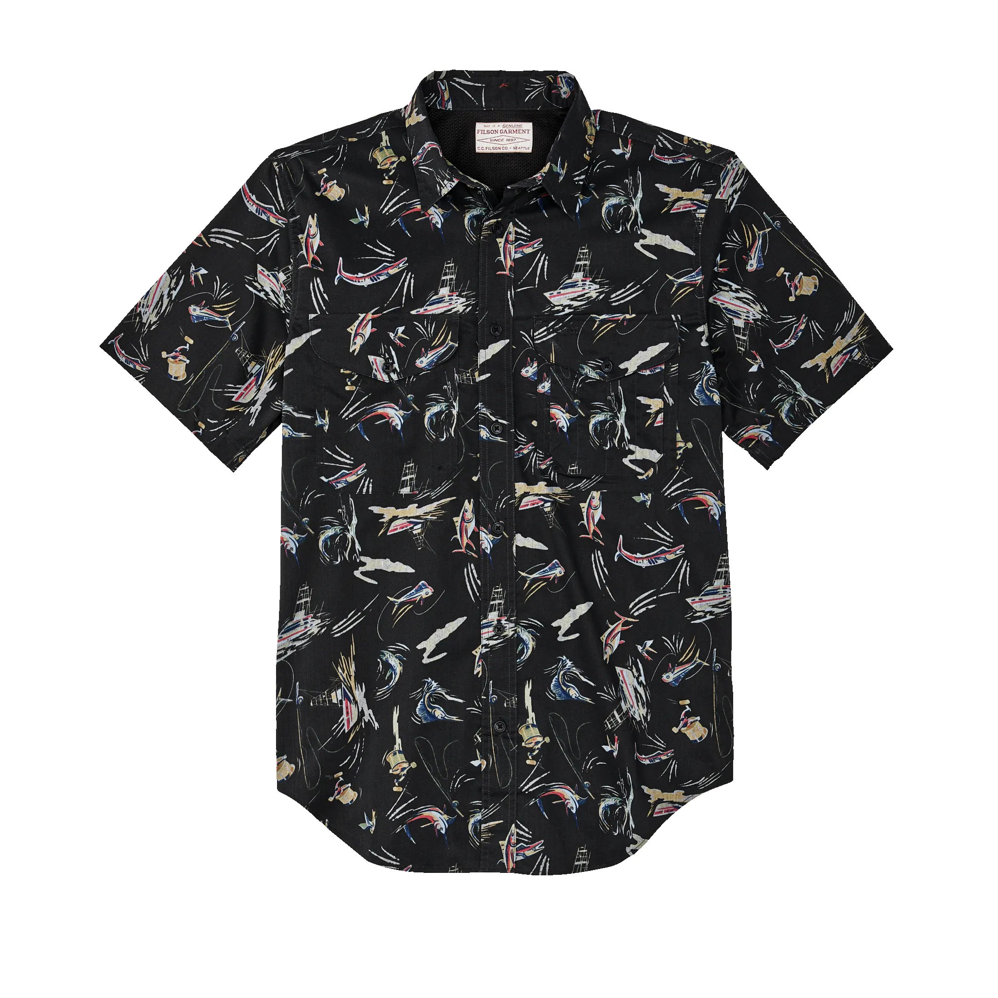 Twin Lakes Short Sleeve Sport Shirt - Offshore Catch Print sold by Filson