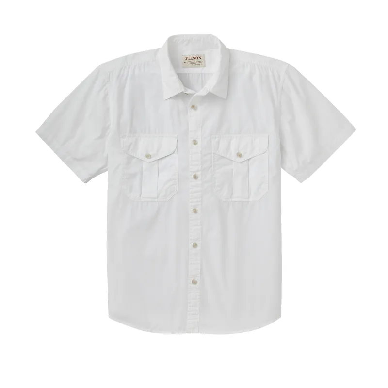 Filson's Washed Short Sleeve Feather Cloth Shirt - White sold by Filson