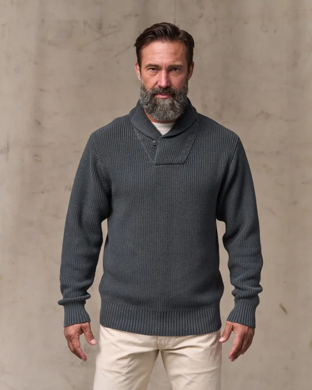 Vintage Cotton Shawl Neck Sweater - Charcoal sold by Filson