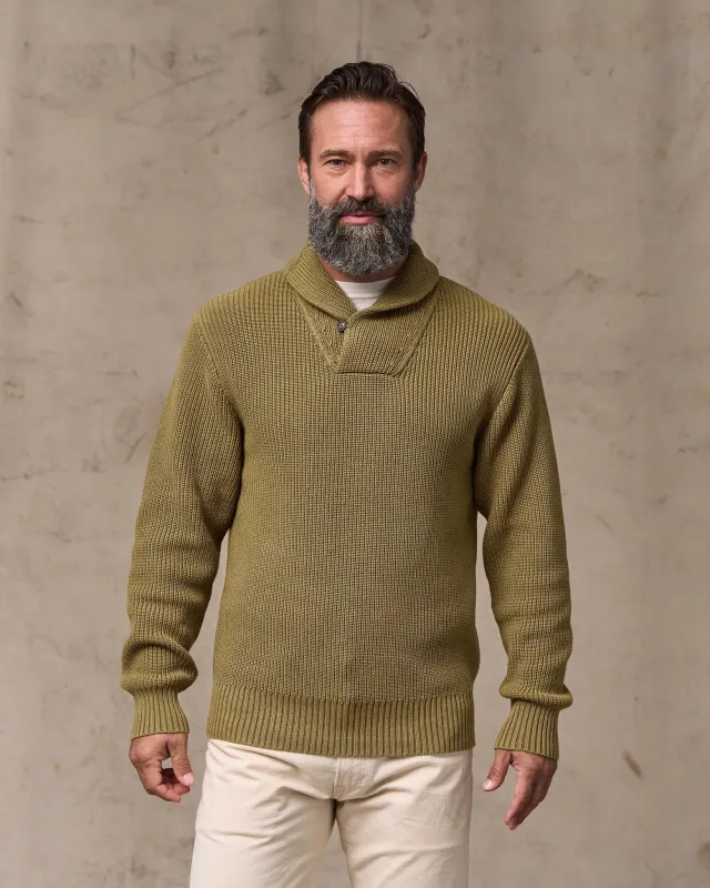 Vintage Cotton Shawl Neck Sweater - Cork made by Filson