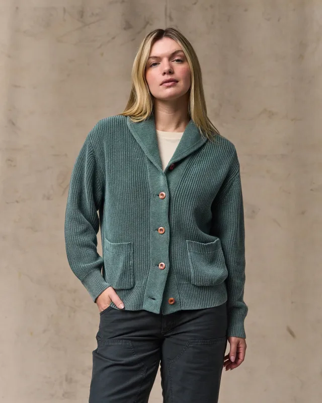 Women's Cotton Shawl Neck Cardigan - Juniper made by Filson