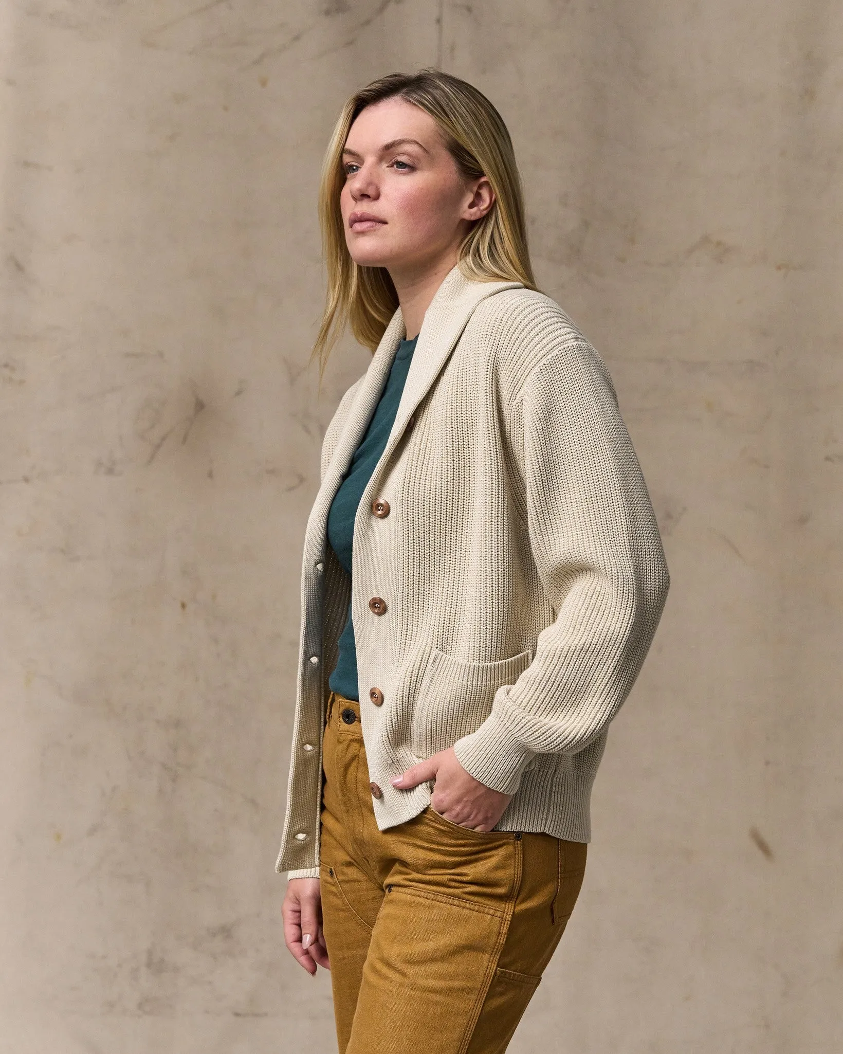 Women's Cotton Shawl Neck Cardigan - Natural sold by Filson product image thumbnail 3