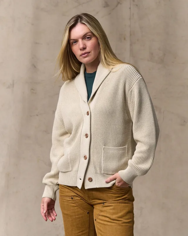 Women's Cotton Shawl Neck Cardigan - Natural made by Filson