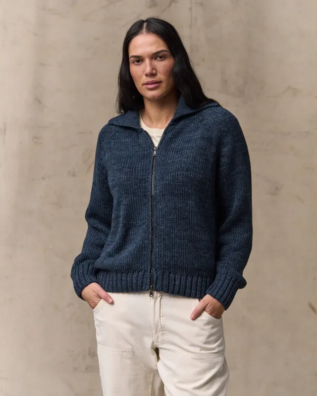 Women's Cotton Full-zip Cardigan - Navy / Marl made by Filson