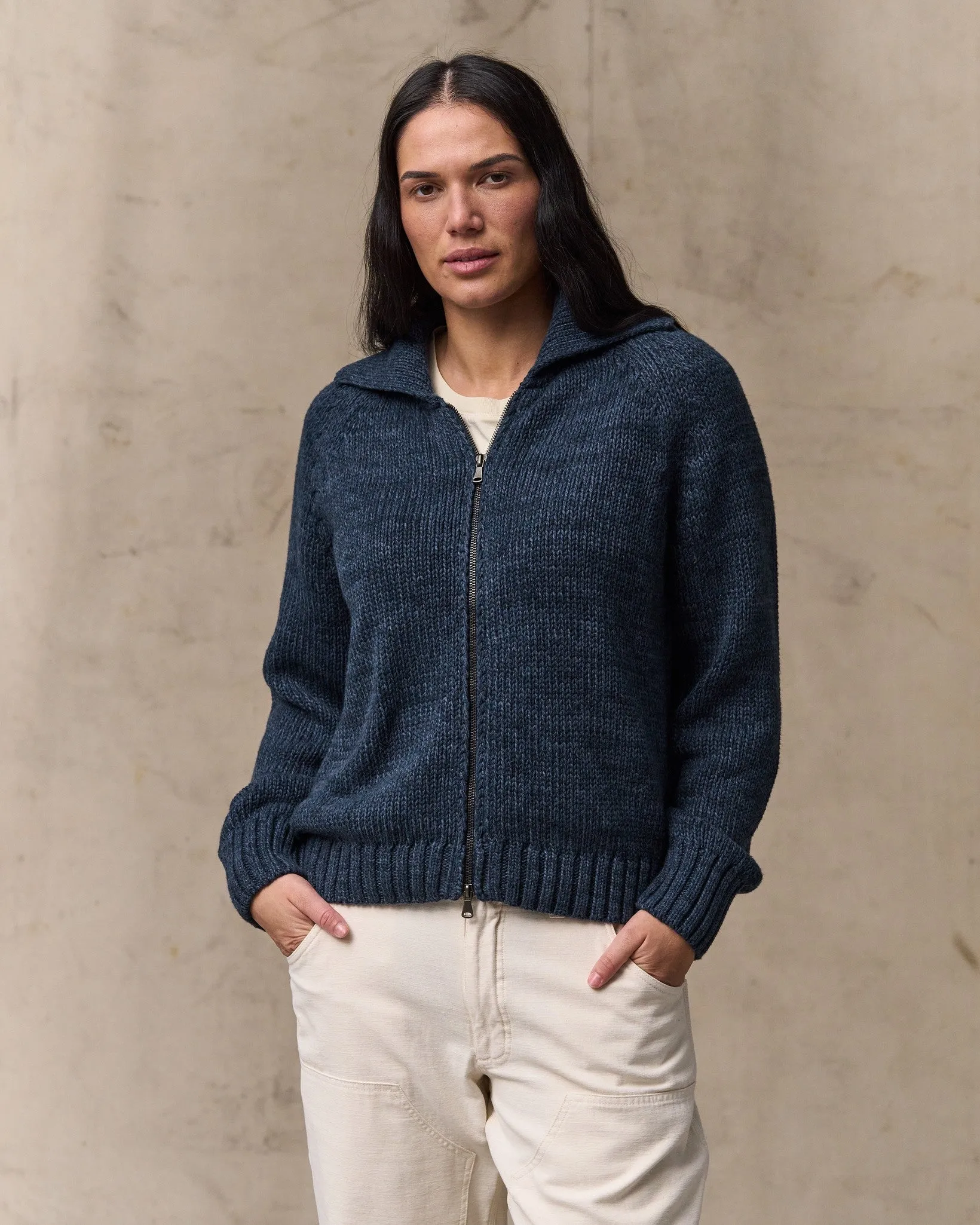 Women's Cotton Full-zip Cardigan - Navy / Marl sold by Filson