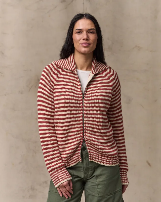 Women's Cotton Full-zip Cardigan - Brick / Sand Stripe sold by Filson