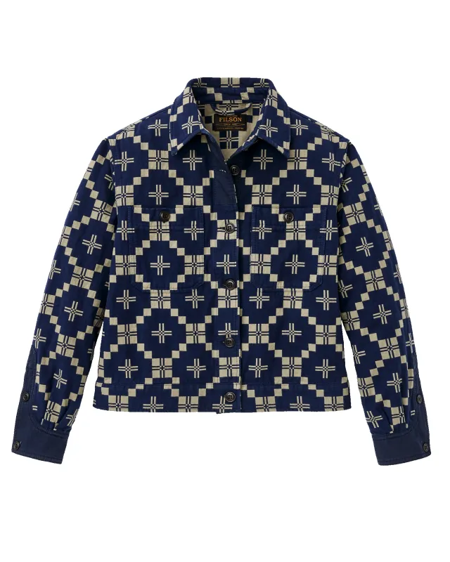 Women's Colchuck Short Jacket - Navy / Sage Jacquard made by Filson