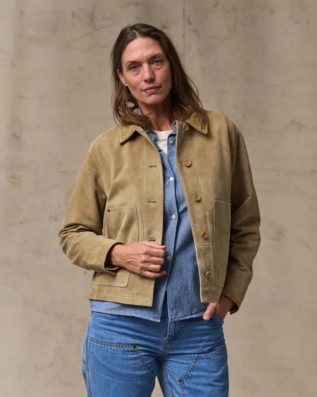 Women's Short Suede Barn Jacket - Light Gray sold by Filson