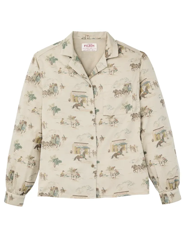 Women's Long Sleeve Twill Camp Shirt - Desert Green / Print sold by Filson
