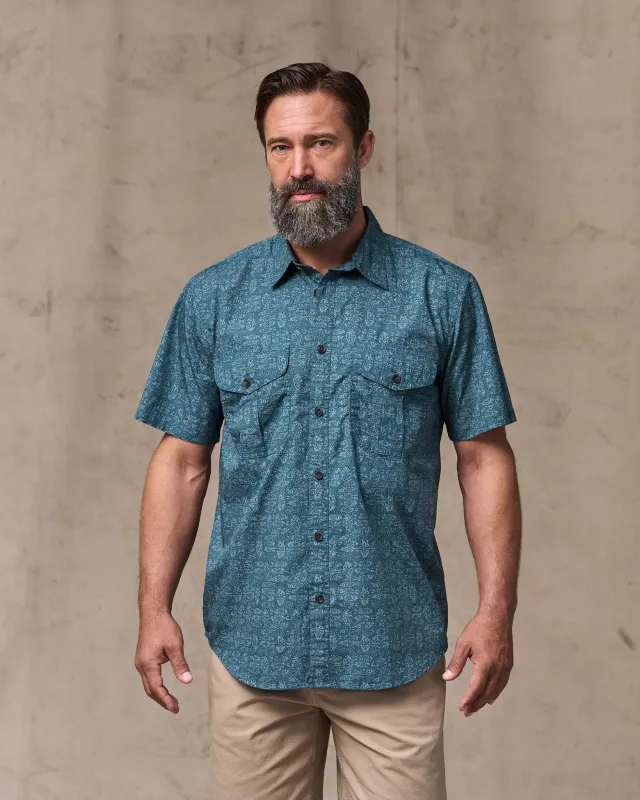 Washed Short Sleeve Feather Cloth Shirt - Blue Print sold by Filson