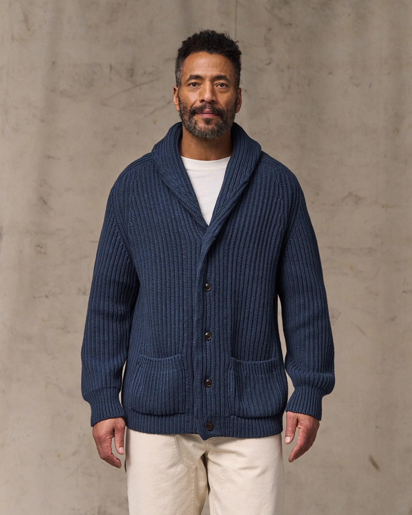 Fisherman Rib Cotton Cardigan - Navy sold by Filson