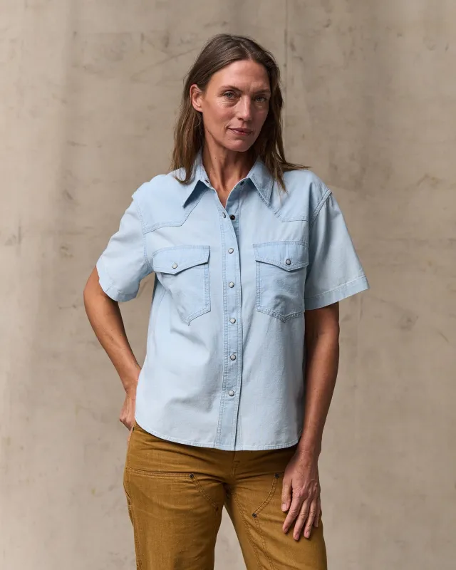 Women's Short Sleeve Chambray Western Shirt - Light Indigo sold by Filson