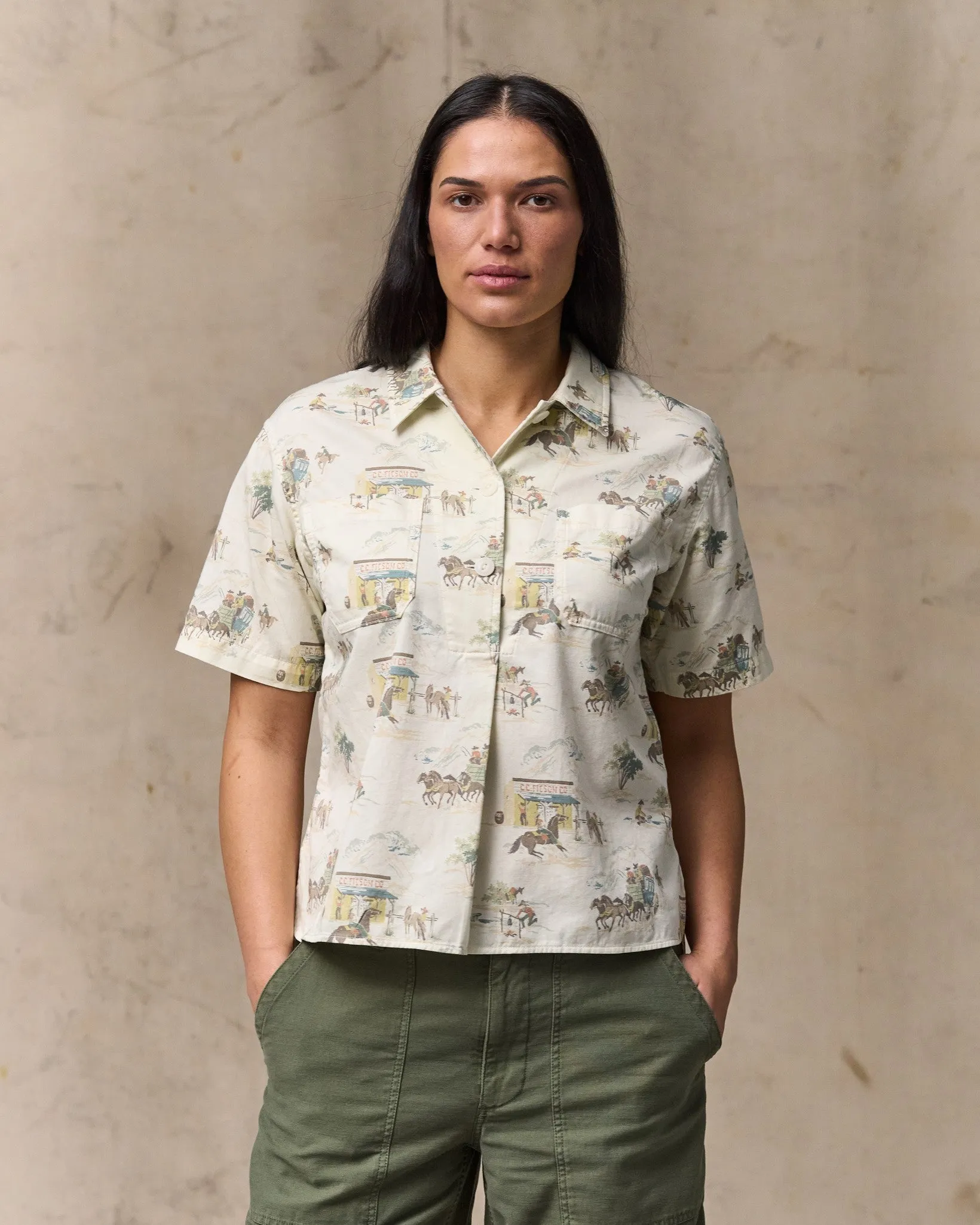 Women's Twill Popover Shirt - Desert Natural Print sold by Filson