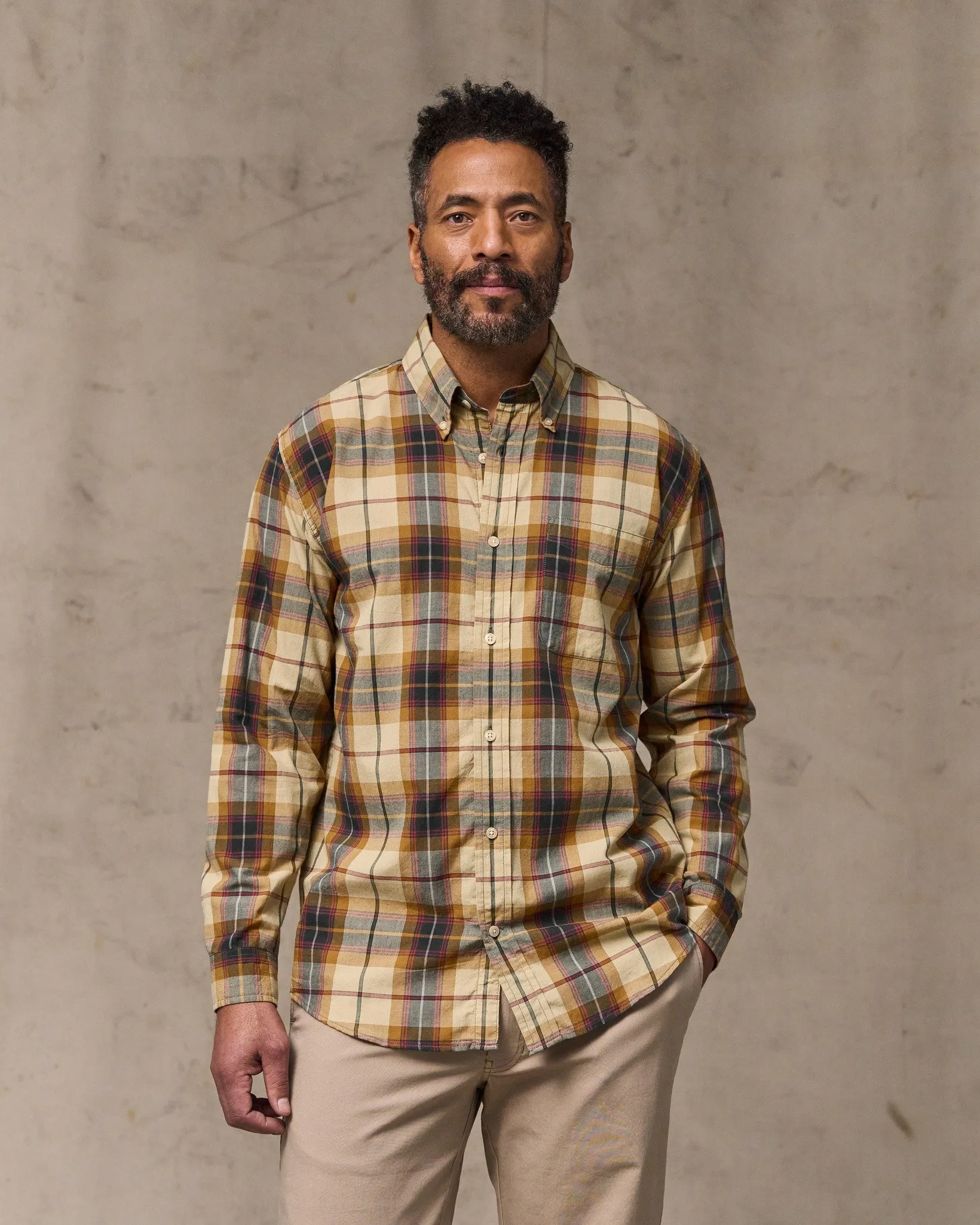 Madras Button-Down Shirt - Tan / Spruce Multicolor sold by Filson