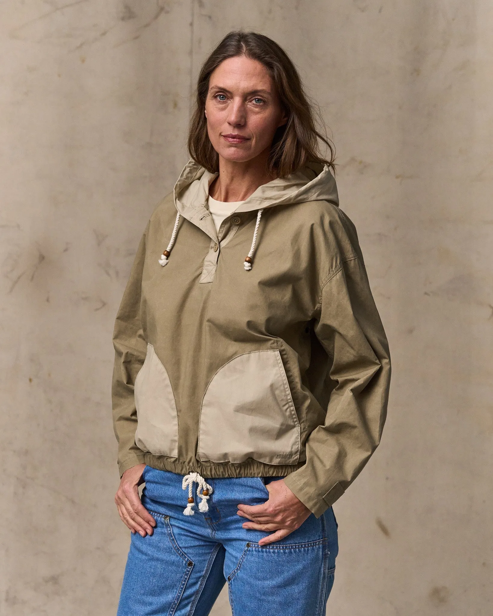 Women's Dry Wax Hooded Popover - Khaki / Quail Tan sold by Filson product image thumbnail 4