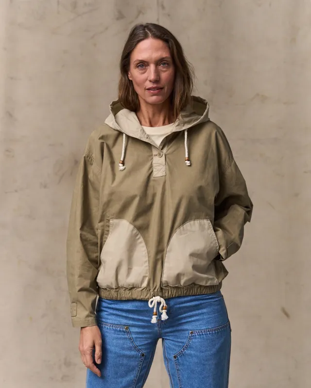 Women's Dry Wax Hooded Popover - Khaki / Quail Tan made by Filson