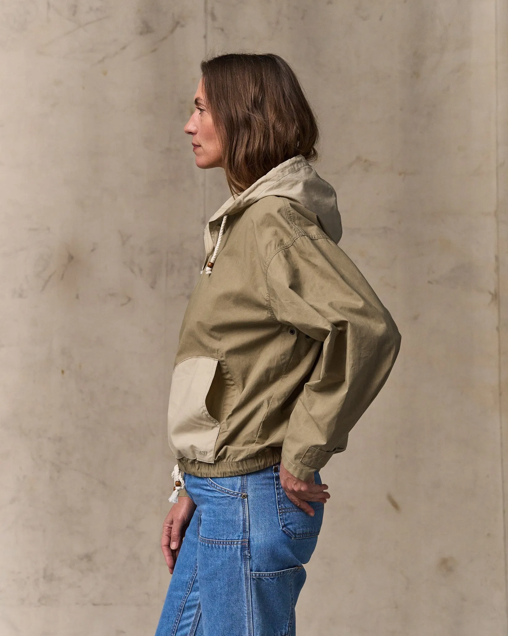 Women's Dry Wax Hooded Popover - Khaki / Quail Tan sold by Filson product image thumbnail 3