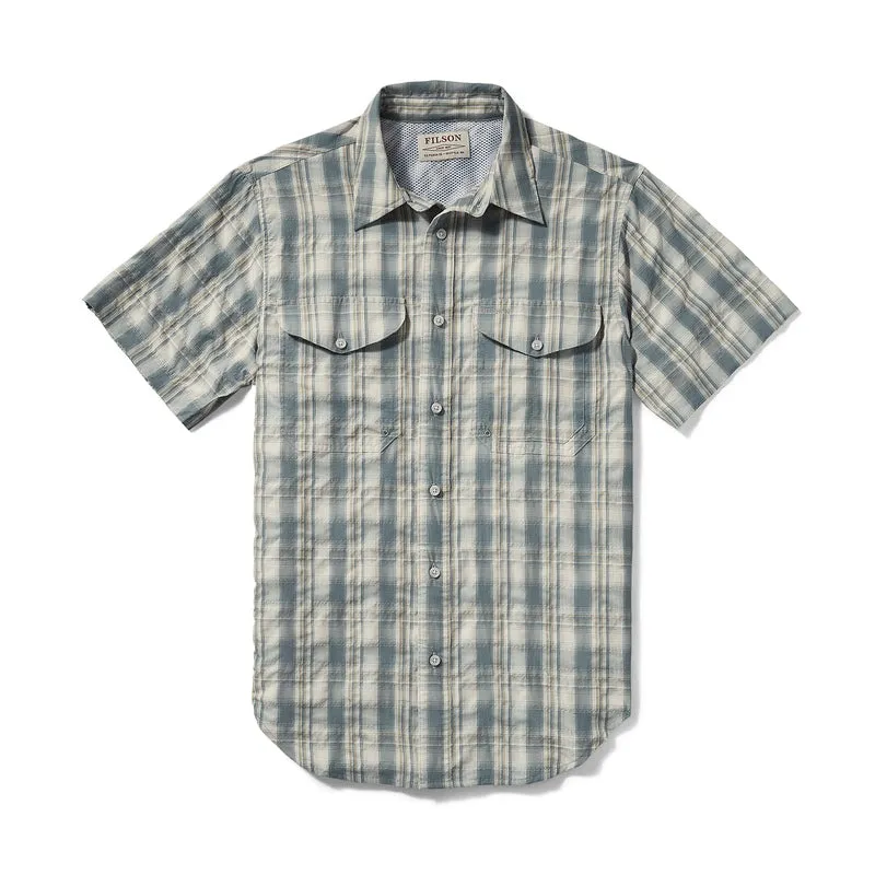 Twin Lakes Short Sleeve Sport Shirt - Blue/white/moss Plaid made by Filson