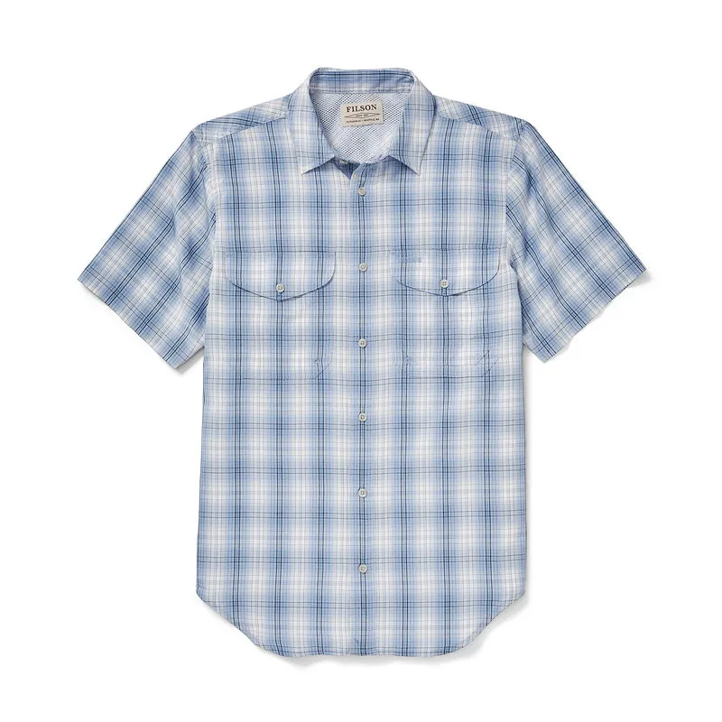 Twin Lakes Short Sleeve Sport Shirt - Sky / Ivory / Navy Plaid sold by Filson