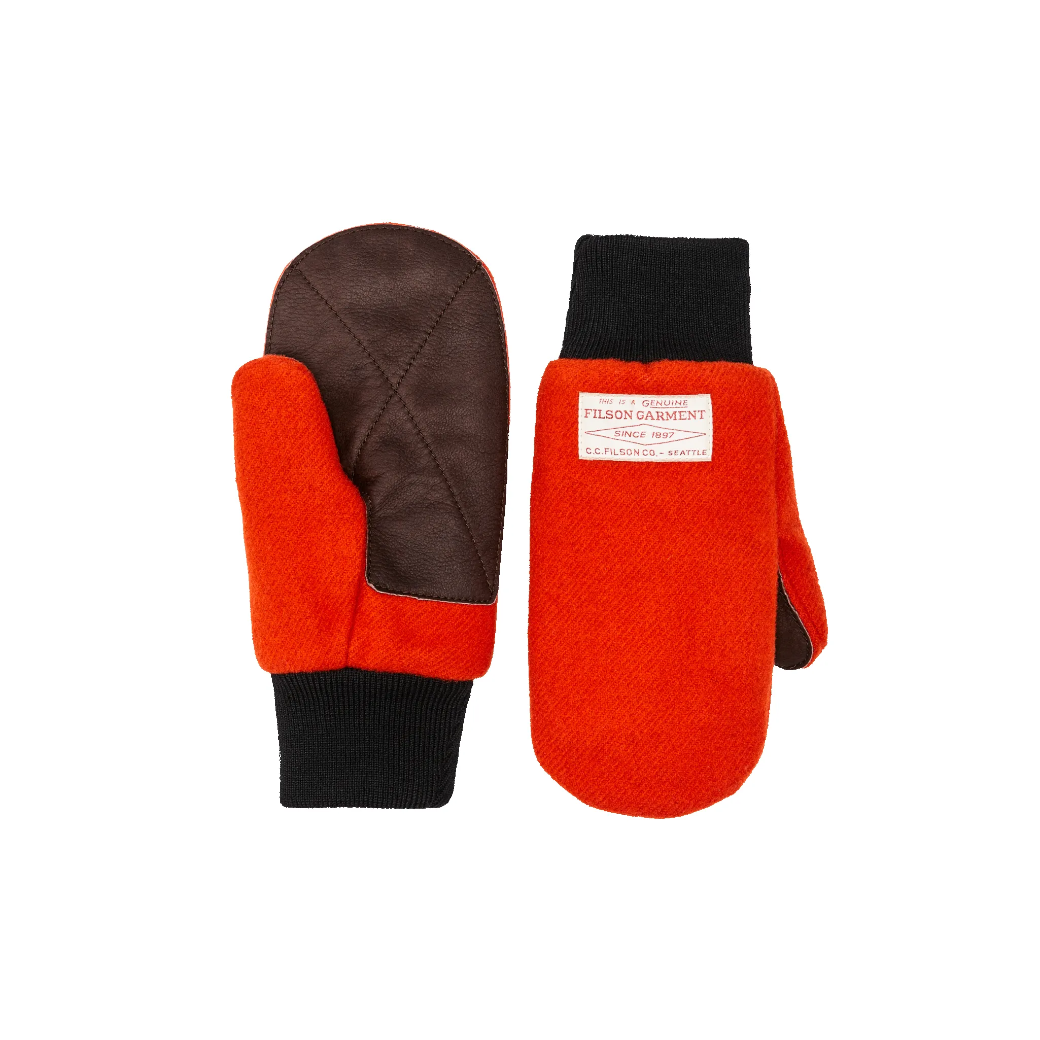 Leather Palm Mackinaw Wool Mittens - Flame sold by Filson