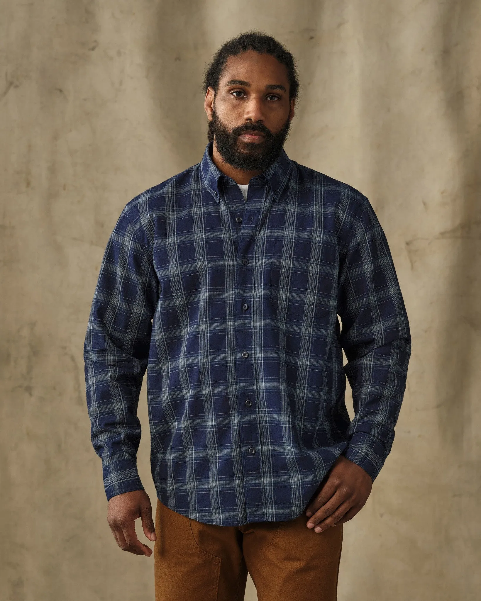 Chambray Button-Down Shirt - Dark Indigo Plaid sold by Filson