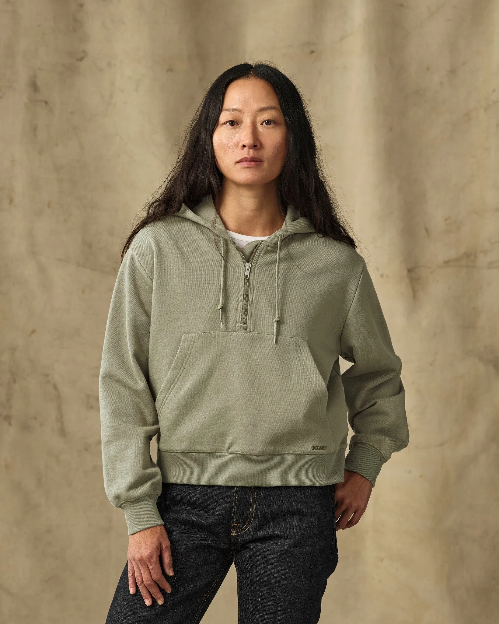 Women's French Terry Half-Zip Hoodie - Olive Branch sold by Filson