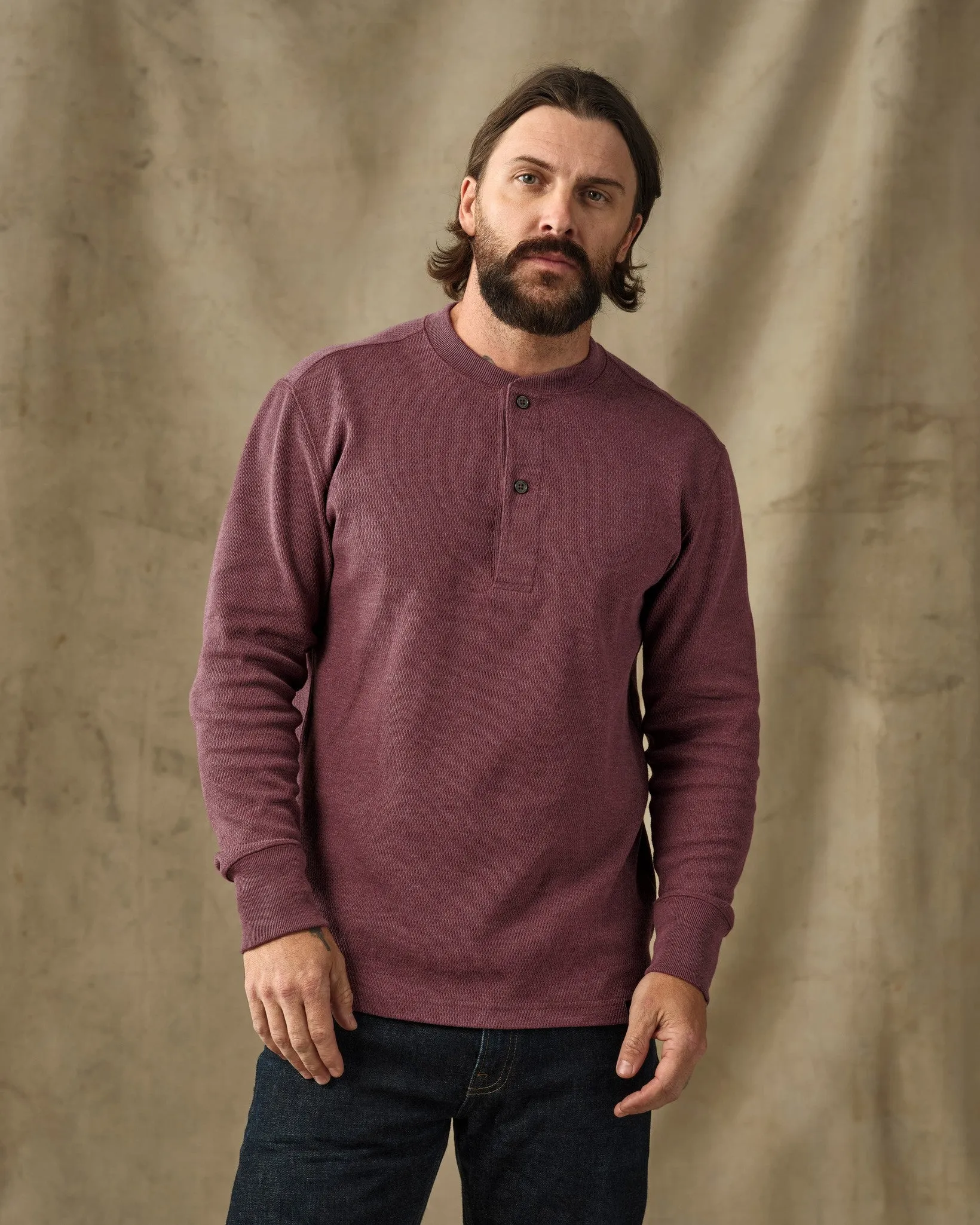 Waffle Knit Henley - Dark Port Heather sold by Filson