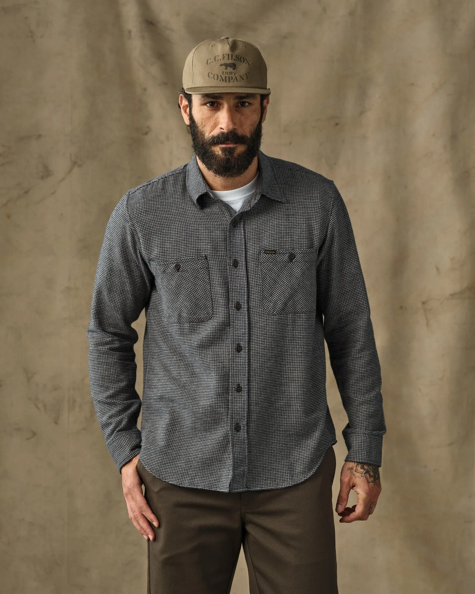 Rangeland Flannel Shirt - Navy / Tan Plaid sold by Filson