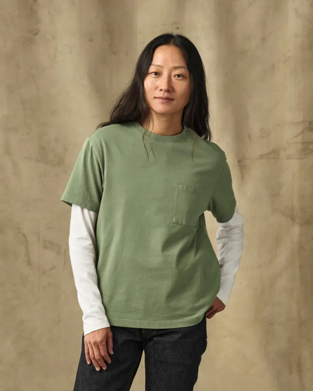 Women's Short Sleeve Pocket Tee - Washed Fatigue Green made by Filson