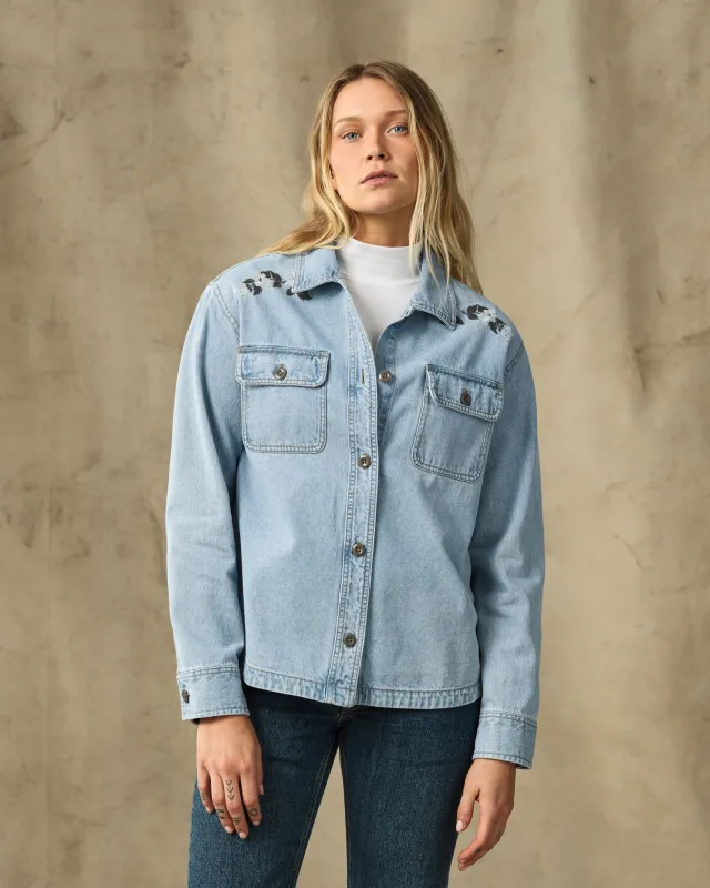 Women's Embroidered Denim Shirt - Pale Indigo made by Filson
