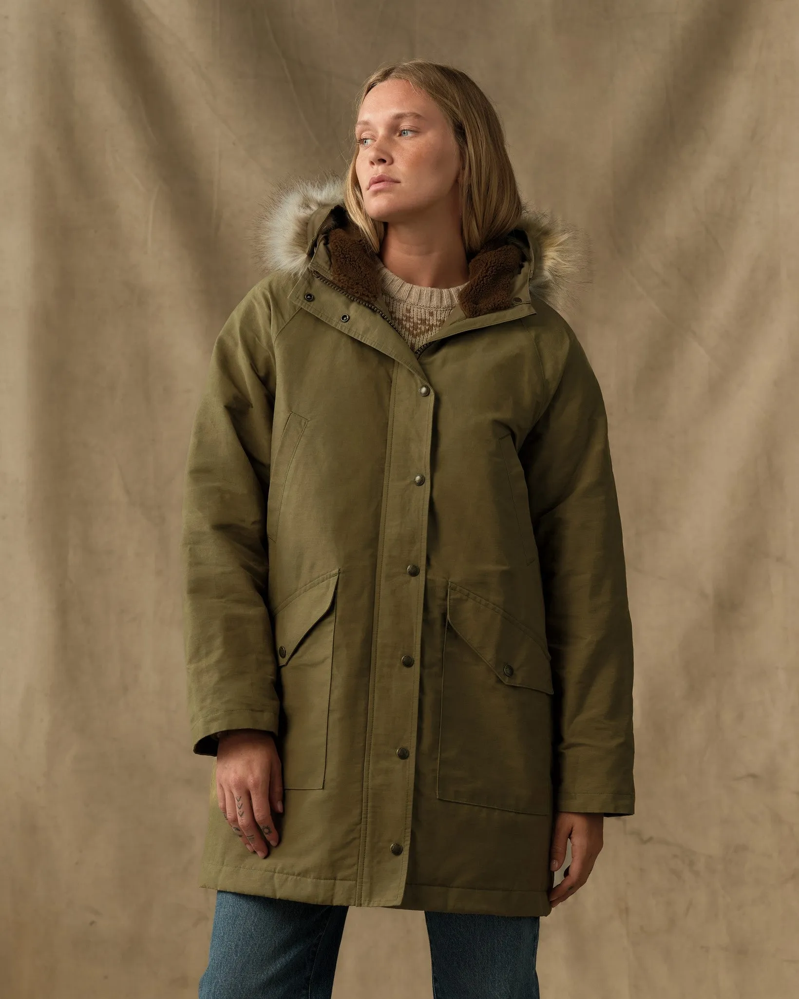 Women's Chesaw Waxed Parka - Lichen sold by Filson