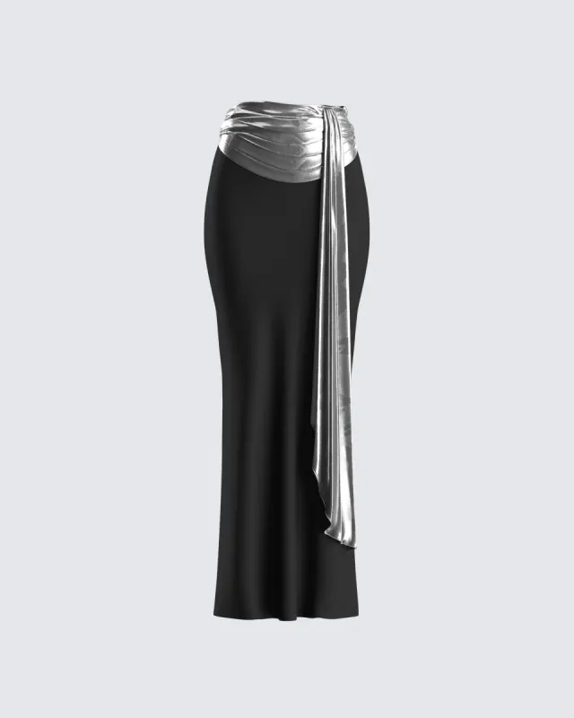 Leylany Black Draped Maxi Skirt sold by Finesse