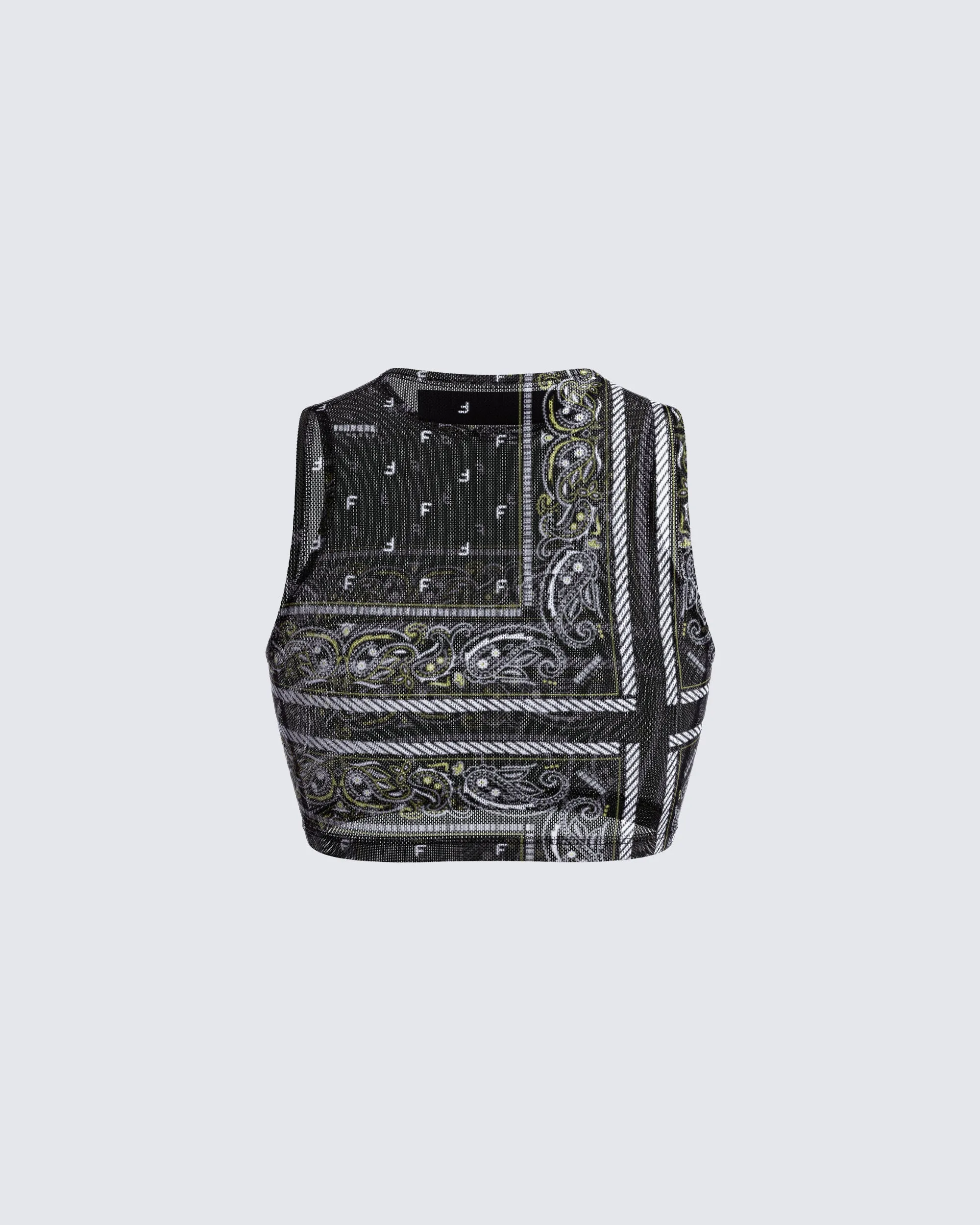 Rikku Black Bandana Mesh Crop Top sold by Finesse product image thumbnail 3