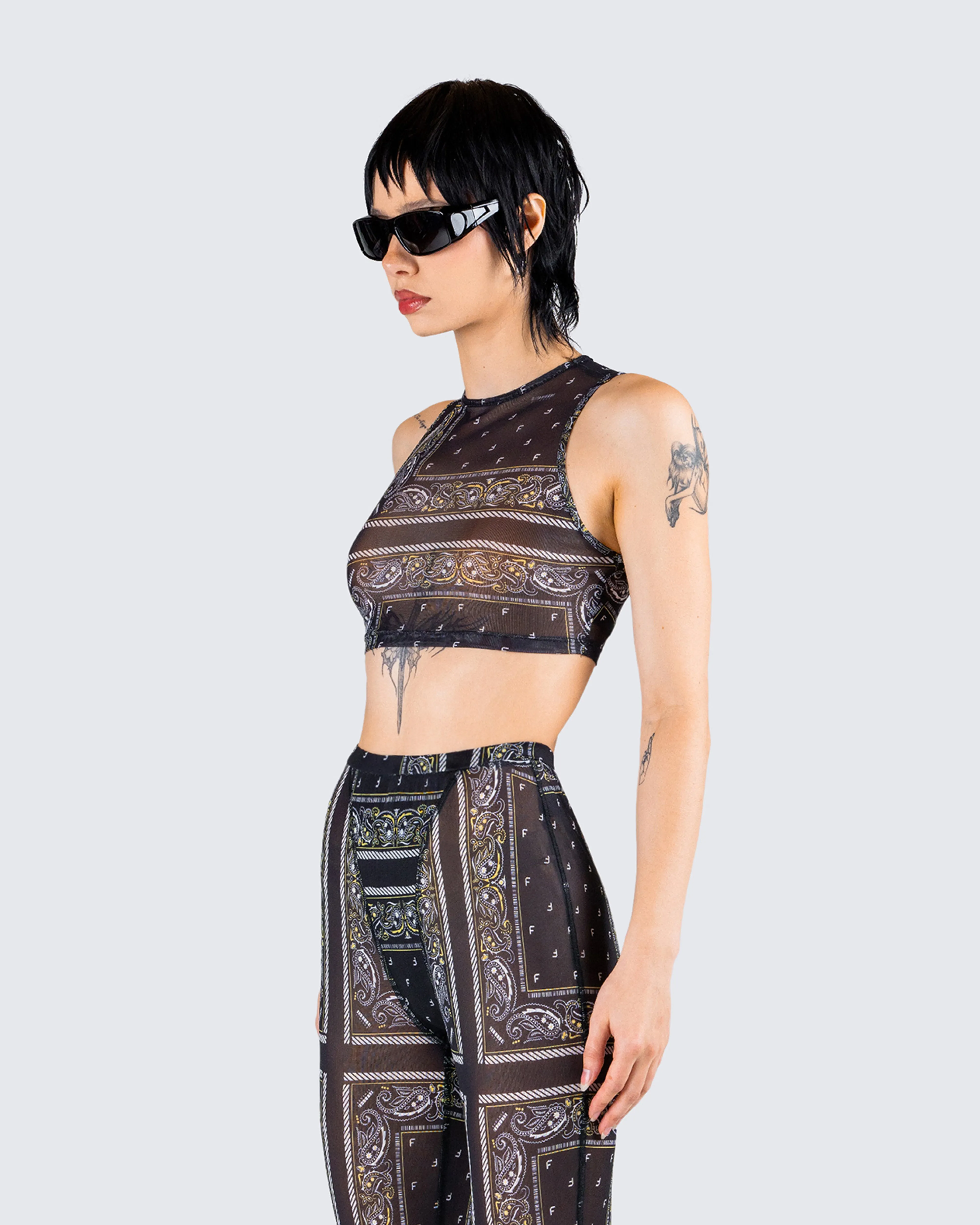 Rikku Black Bandana Mesh Crop Top sold by Finesse product image thumbnail 5