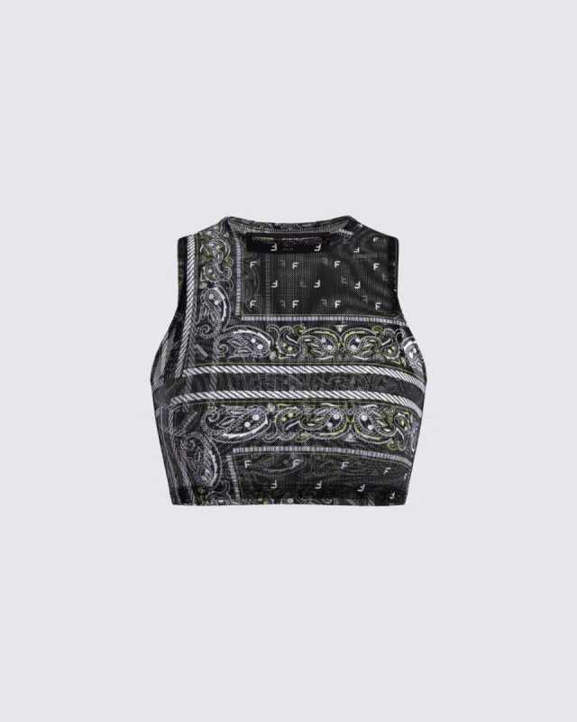 Rikku Black Bandana Mesh Crop Top sold by Finesse