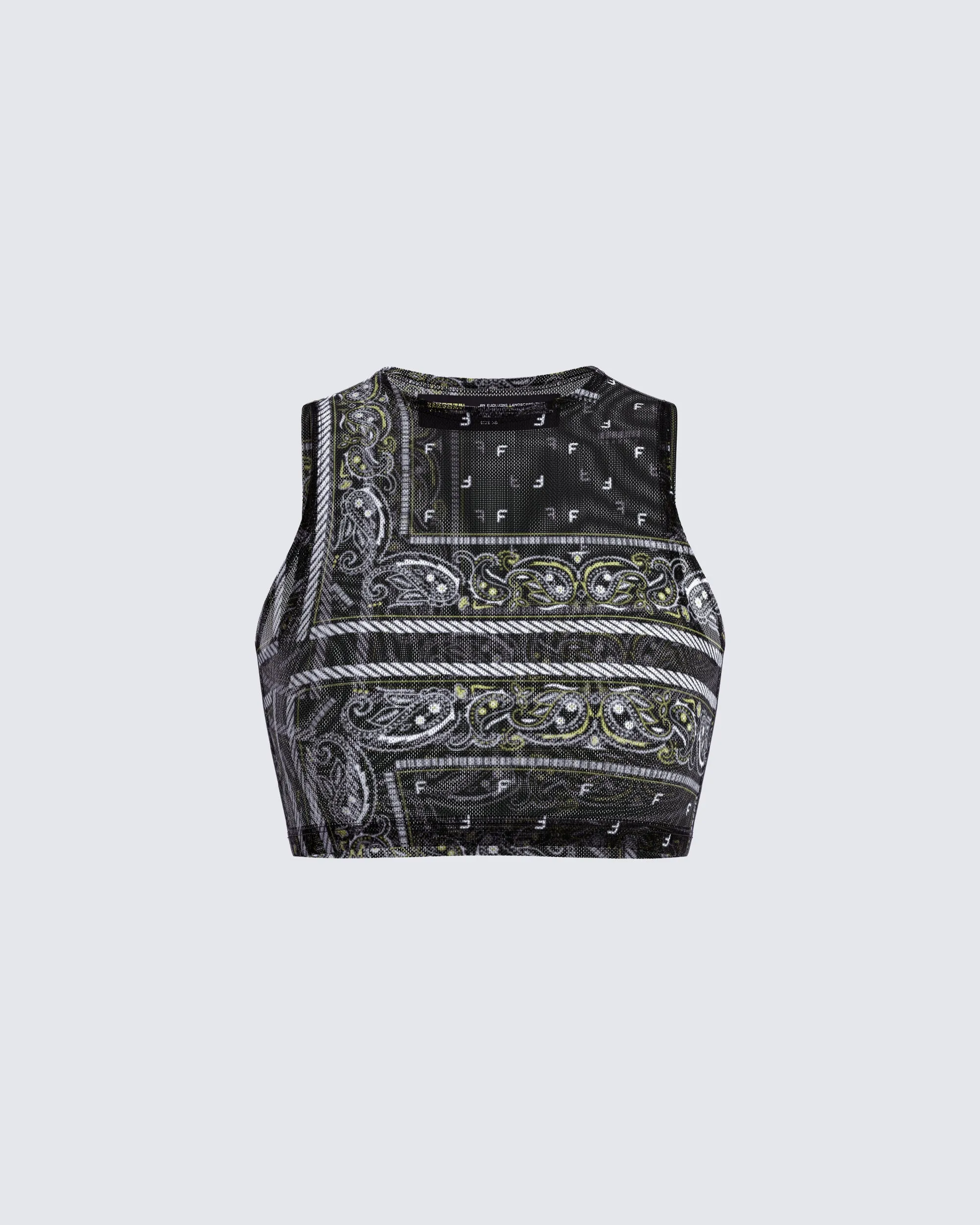 Rikku Black Bandana Mesh Crop Top sold by Finesse