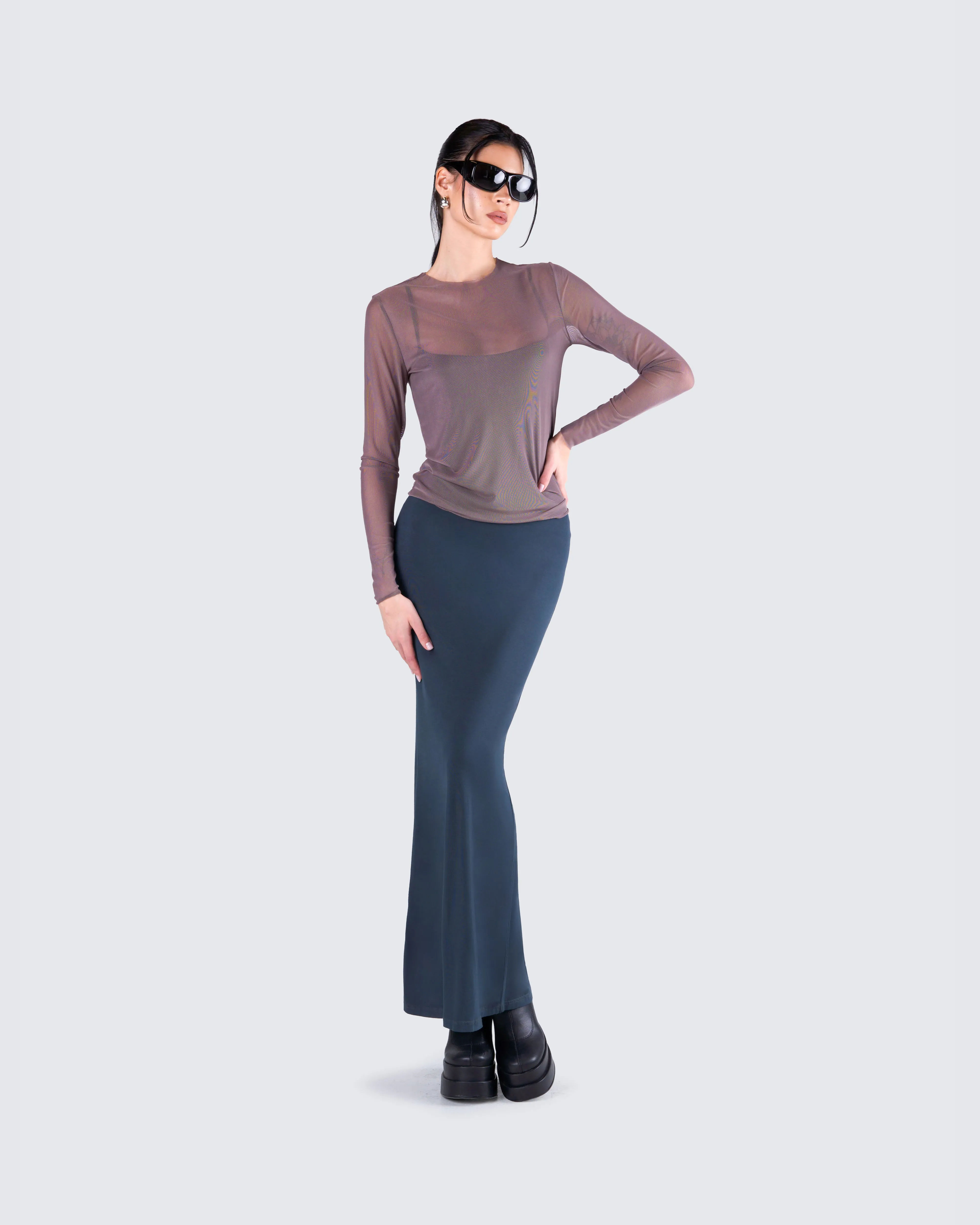 Alyson Grey Mesh Long Sleeve Top sold by Finesse product image thumbnail 5