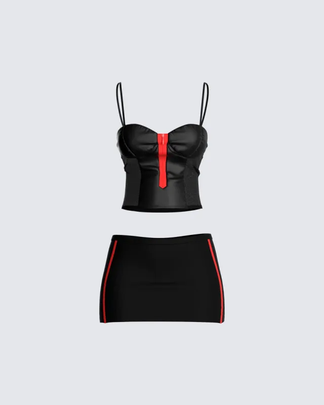Leon Black Top & Skirt Set sold by Finesse