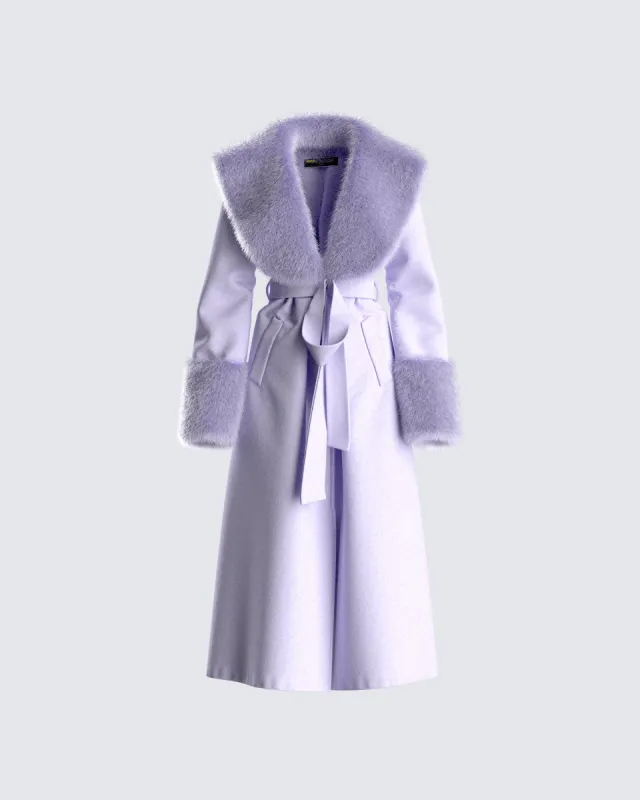 Anika Lavender Vegan Fur Trim Coat sold by Finesse