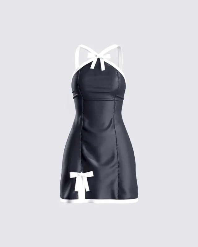Lora Black Charmeuse Mini Dress sold by Finesse
