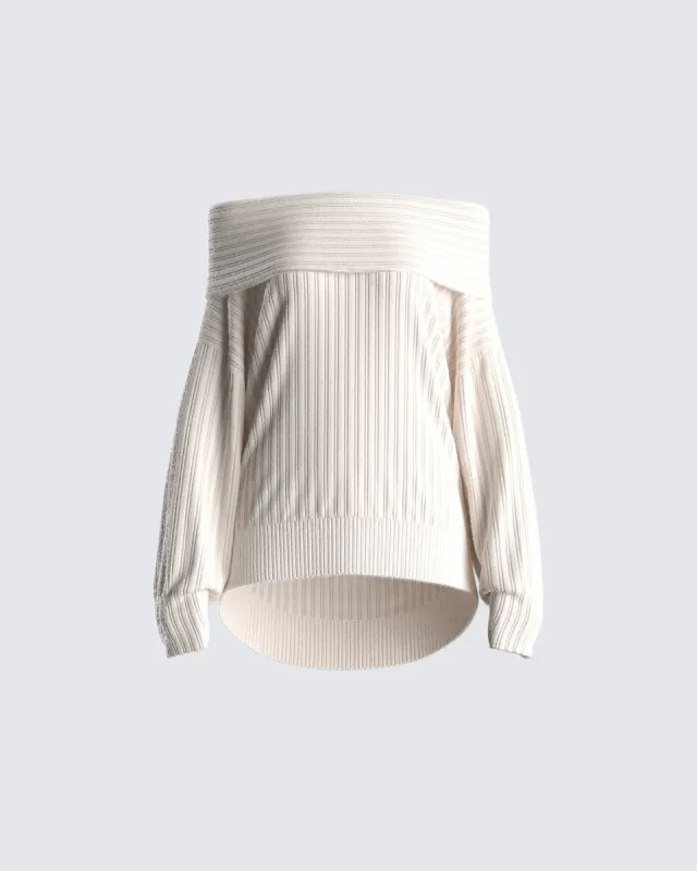 Nyx Ivory Off Shoulder Sweater Top sold by Finesse