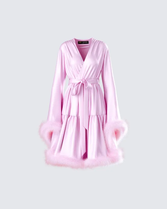 Evalie Pink Feather Trim Robe sold by Finesse