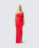 Blanche Red Mesh Ruffle Maxi Dress sold by Finesse